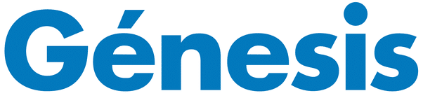 Logo de Génesis. Es de color azul, con mayúscula inicial.