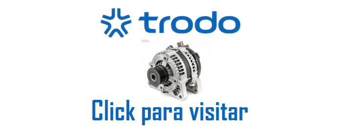 Logo con el texto ‘trodo’ junto a la imagen de un alternador de vehículo. Debajo del alternador, hay texto que dice ‘Click para visitar’.
