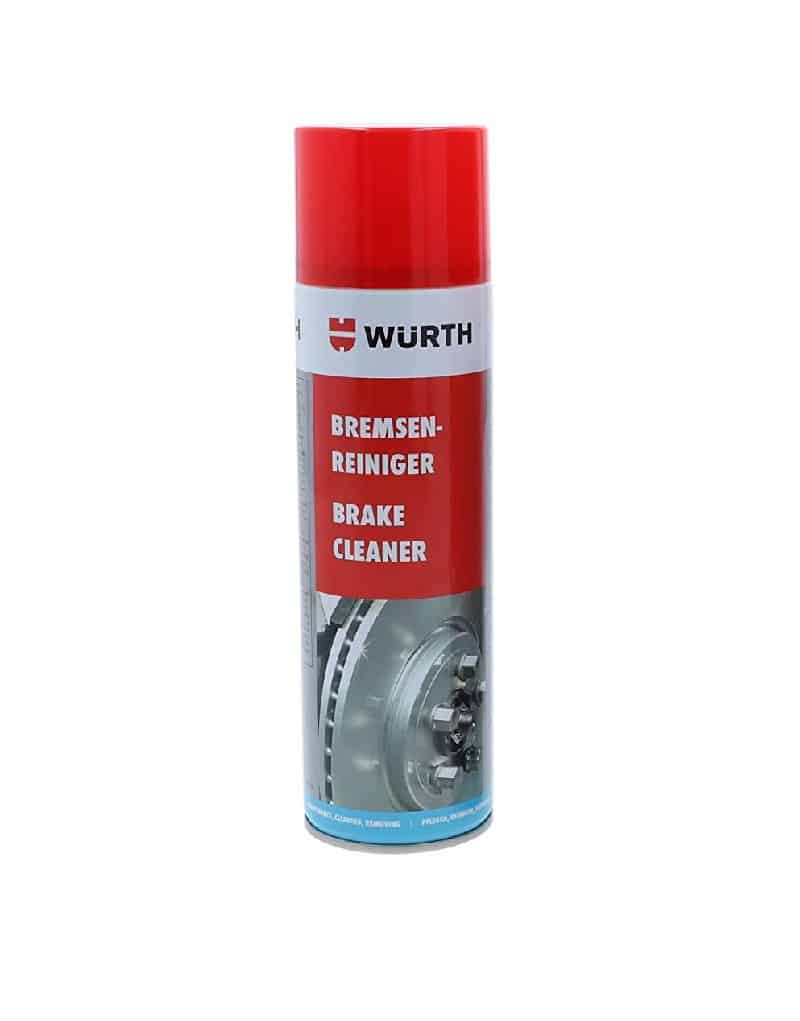 Una lata de limpiador de frenos Würth. Este producto es relevante para personas interesadas en el cuidado automotriz, especialmente para la limpieza y mantenimiento de los frenos de vehículos.
