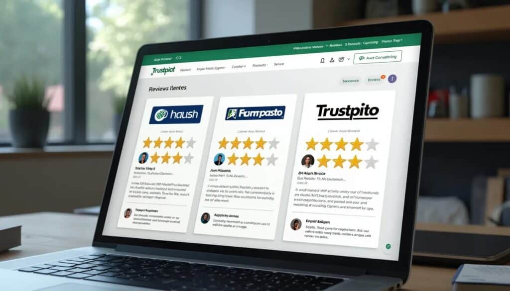 Un ordenador con la página web de trustpilot y una comparativa de tiendas de recambios online.