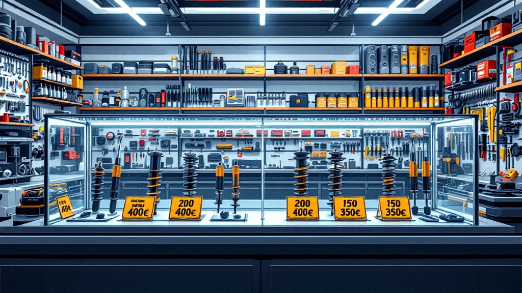 Vista interior de una tienda de herramientas con varios artículos en exhibición. Hay estantes con cajas y herramientas eléctricas, y una vitrina de vidrio en el centro con más herramientas. Cada artículo tiene una etiqueta de precio. La tienda está bien organizada, con los artículos dispuestos de manera ordenada y los precios claramente marcados.