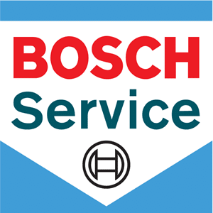 Logo de Bosch Service. El logo presenta la palabra “BOSCH” en letras mayúsculas rojas en la parte superior. Debajo, la palabra “Service” en letras mayúsculas azules sobre un fondo blanco. El diseño incluye un triángulo invertido azul y blanco con el símbolo de Bosch, que consiste en un círculo con dos líneas que forman una cruz equilátera dentro, ubicado en el centro justo debajo de la palabra “Service”. Los colores predominantes son rojo, azul y blanco.