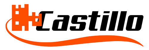 Logo con la palabra ‘Castillo’ en una fuente grande, negrita y negra con un contorno naranja. Sobre la ‘i’ en ‘Castillo’, hay una torreta de castillo estilizada en naranja. Debajo de la palabra ‘Castillo’, hay una línea curva naranja que se extiende de izquierda a derecha. El fondo de la imagen es blanco. Este logo sugiere fuerza y fiabilidad, posiblemente relacionado con un taller especializado.