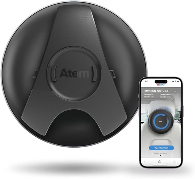 Purificador de aire para coche con app móvil.