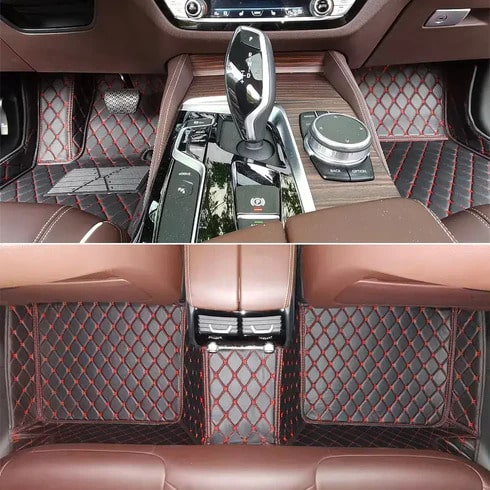 Alfombrillas coche 3D rojas a rombos.